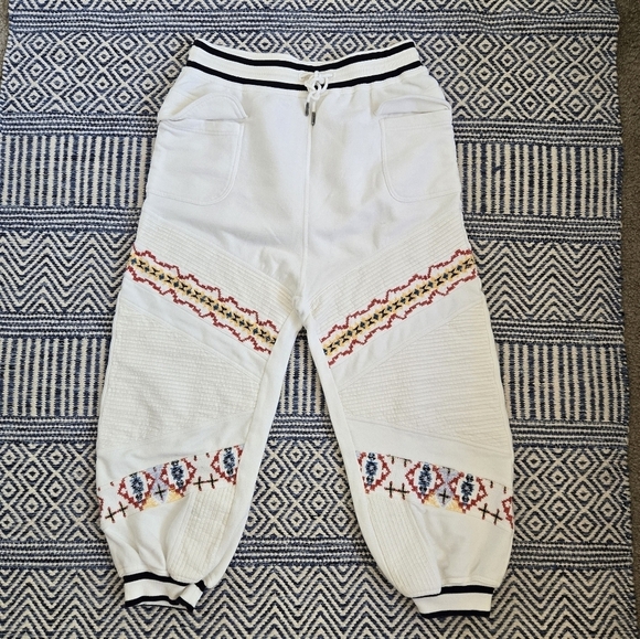 Free People Crystal Sport Joggers Embroidered Ribbed Waist Ivory Red Gold Large - Picture 11 of 16